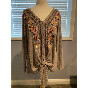 Andree’ by Unit Waffle Knit Front Tie Top Sz L